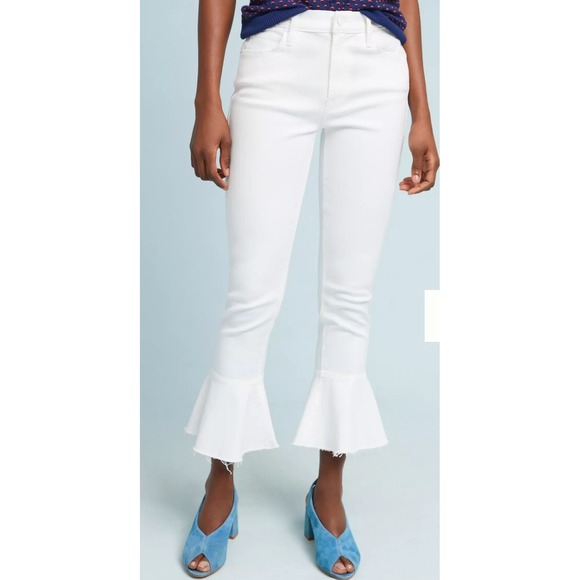 MOTHER Denim - MOTHER Cha Cha Fray White Flare Jeans Raw Hem Frayed Denim Size 26